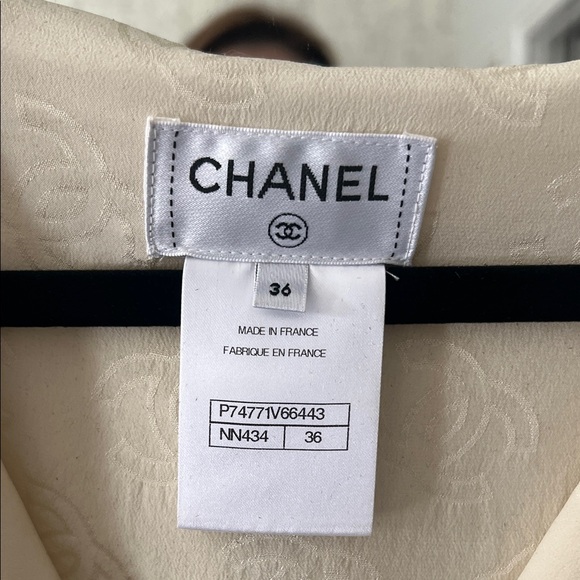 CHANEL Beige Button-Up Top with Tie Waist